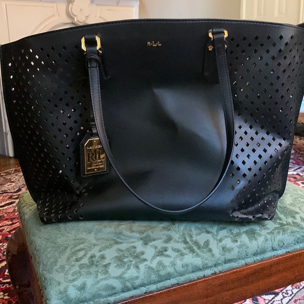 Black laser cut Ralph Lauren tote